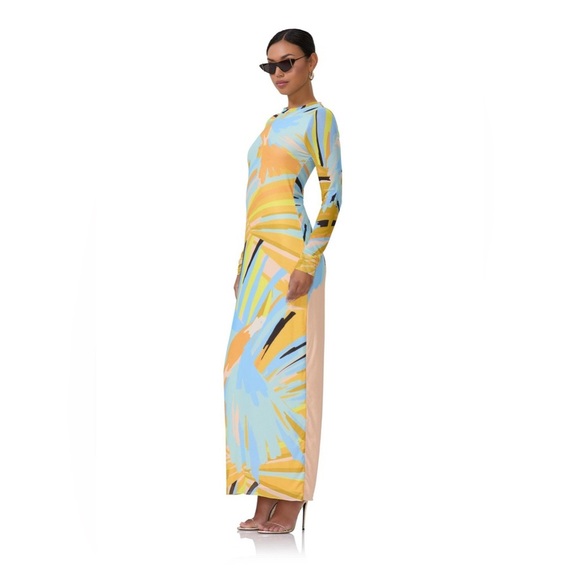 AFRM Didi Vibrant Blue and Yellow Long Sleeve Dress - Picture 2 of 10
